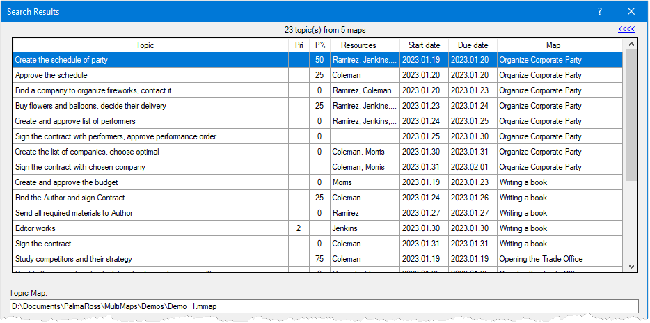 Search for data in MindManager maps