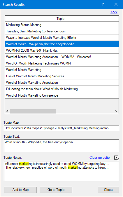 Search for information in MindManager maps